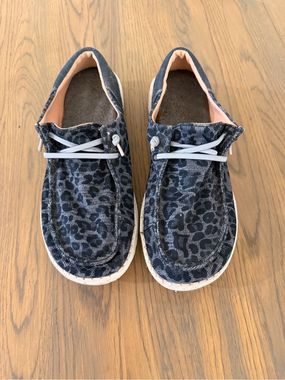 Hey Dude Grey Leopard Print Slip-On Sneakers with Pink Lining
